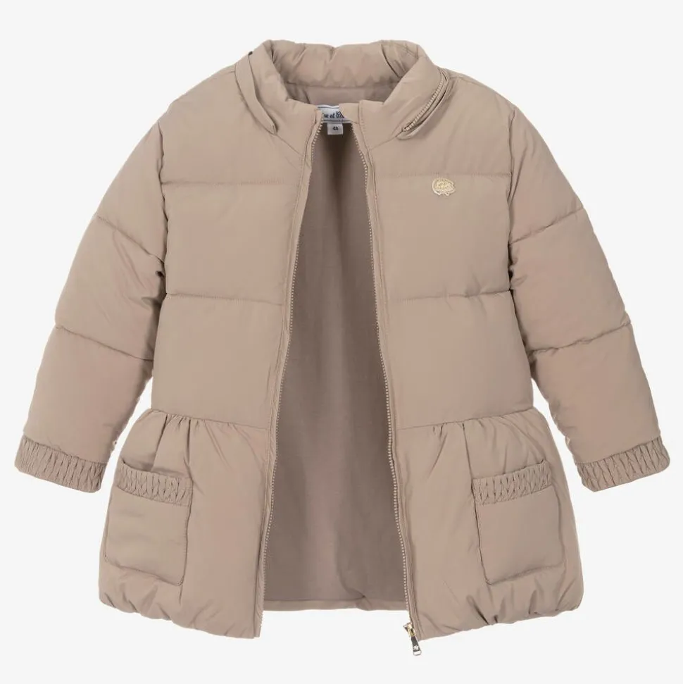 Girls Beige Padded Puffer Coat