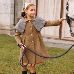 Girls Beige Shawl Collar Coat