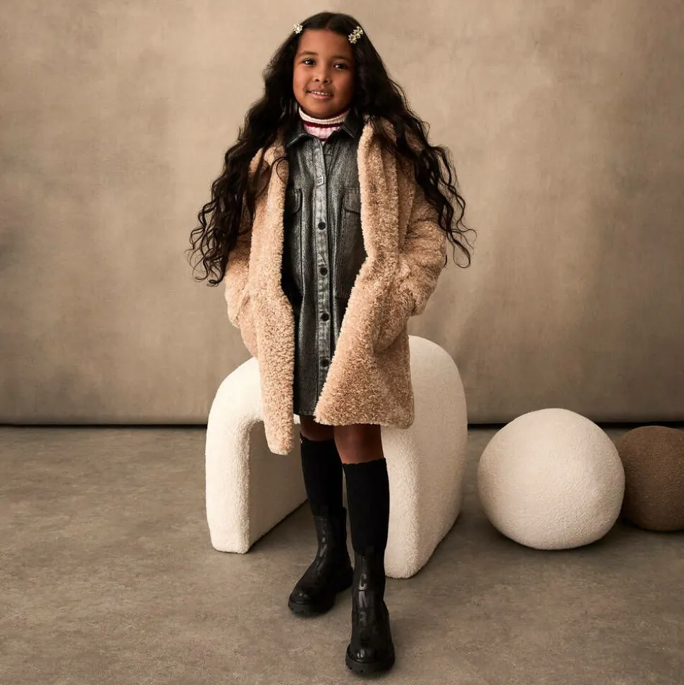 Girls Beige Teddy Fleece Coat