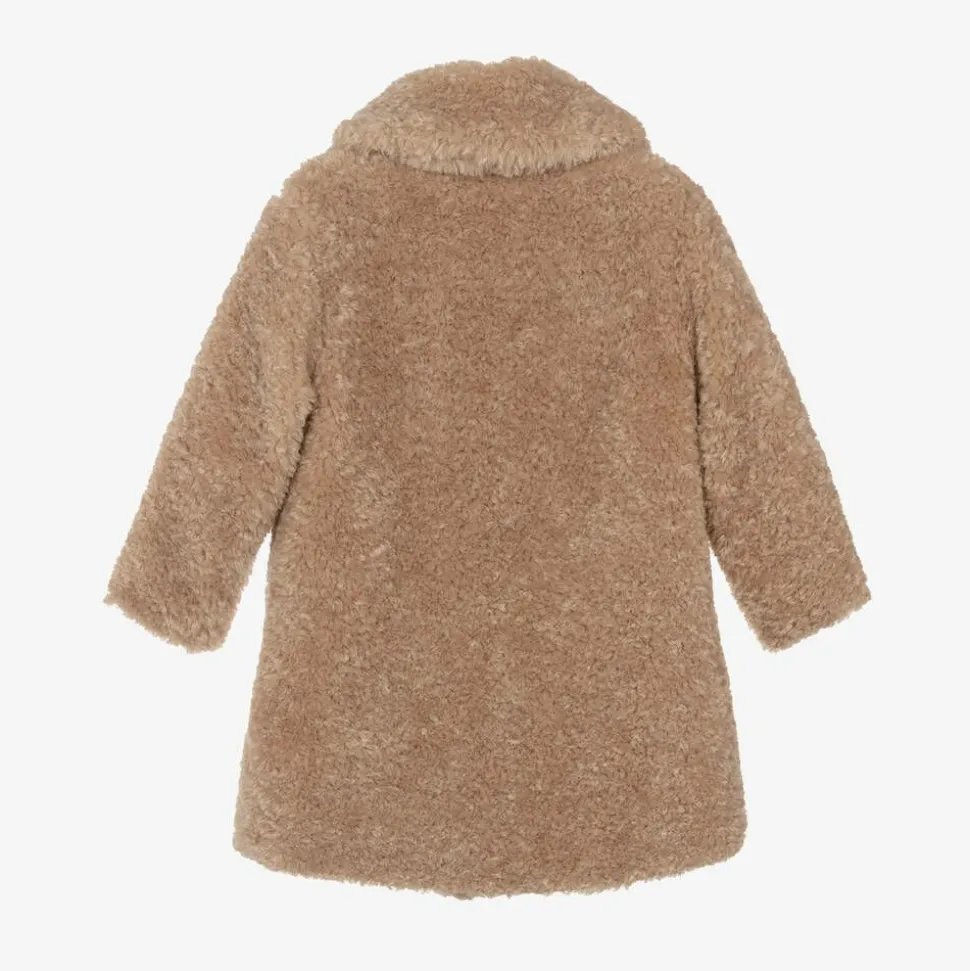 Girls Beige Teddy Fleece Coat