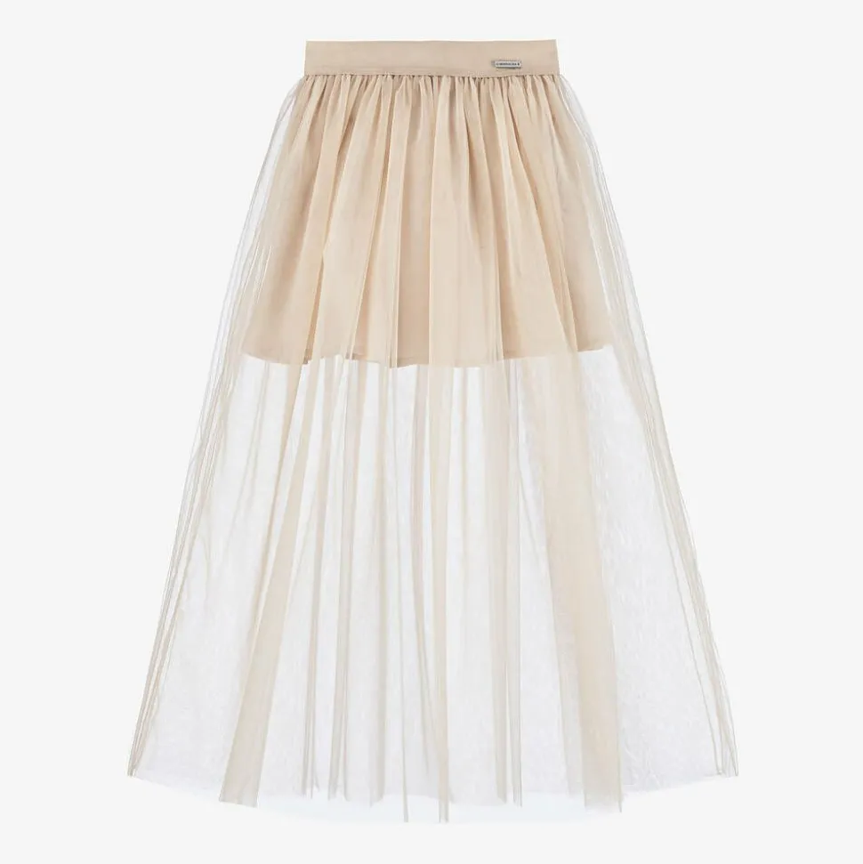 Girls Beige Tulle Maxi Skirt