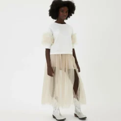 Girls Beige Tulle Maxi Skirt