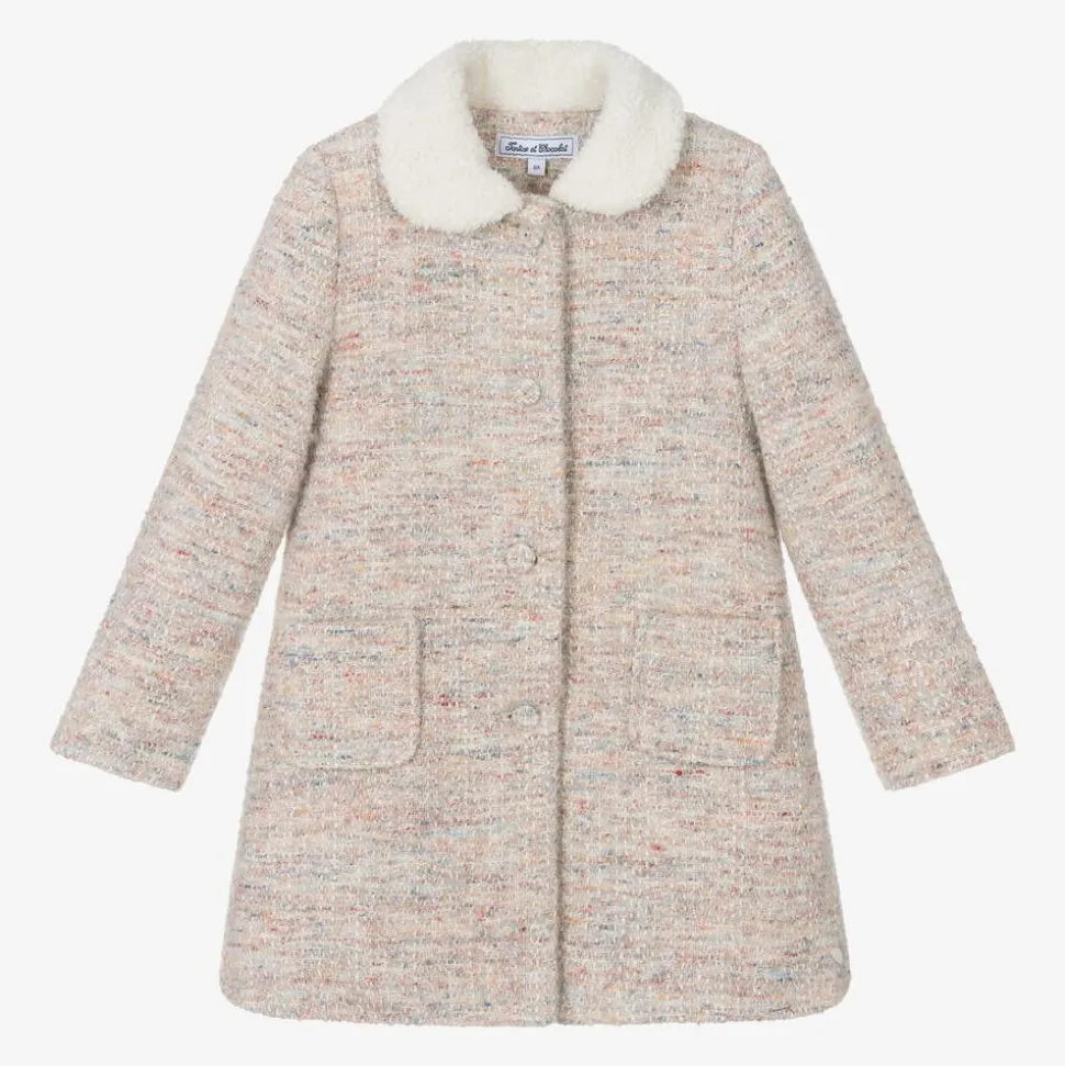 Girls Beige Tweed Coat