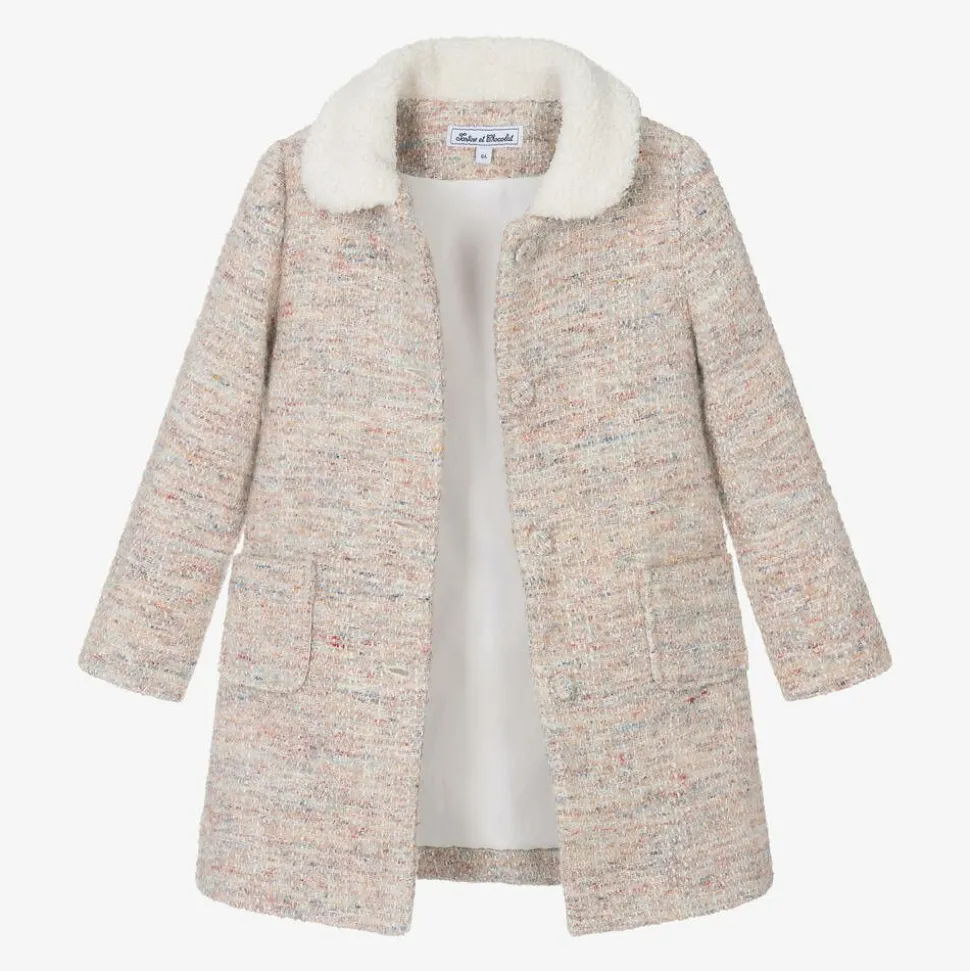 Girls Beige Tweed Coat