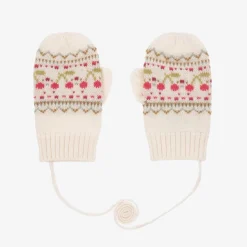 Girls Beige Wool & Cashmere Cherry Mittens