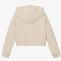 Girls Beige Zip-Up Hoodie