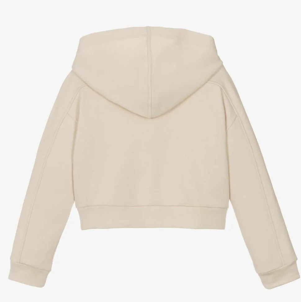Girls Beige Zip-Up Hoodie