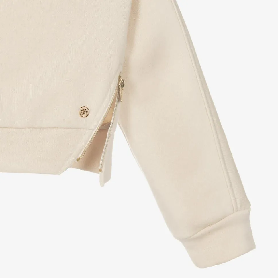 Girls Beige Zip-Up Hoodie
