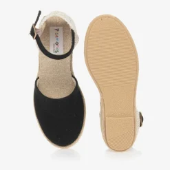 Girls Black & Beige Wedge Espadrilles