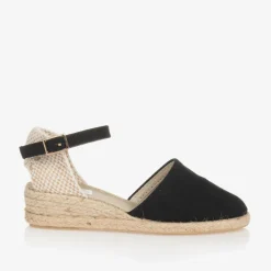 Girls Black & Beige Wedge Espadrilles