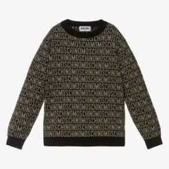 Girls Black & Gold Jacquard Sweater