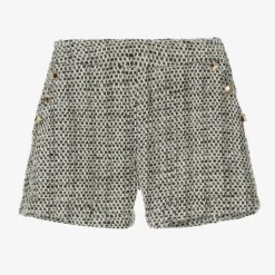 Girls Black & Ivory Tweed Shorts