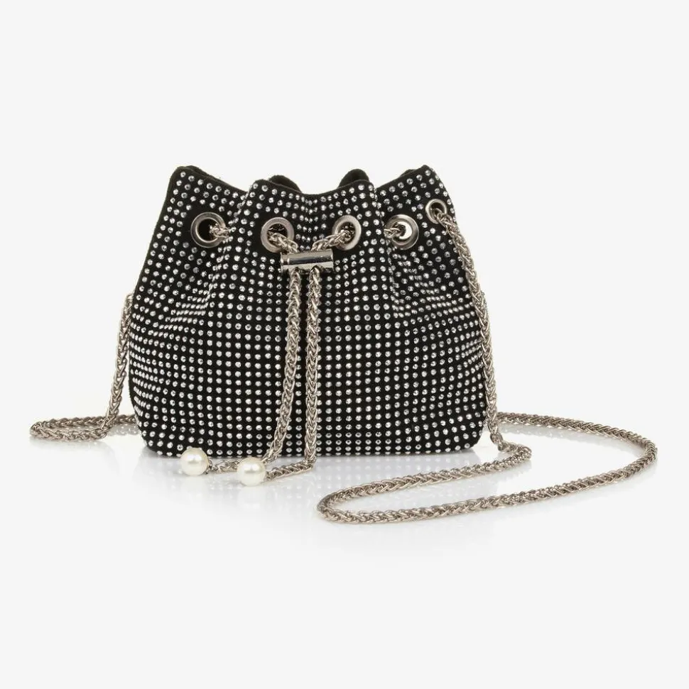Girls Black & Silver Diamanté Handbag (22cm)