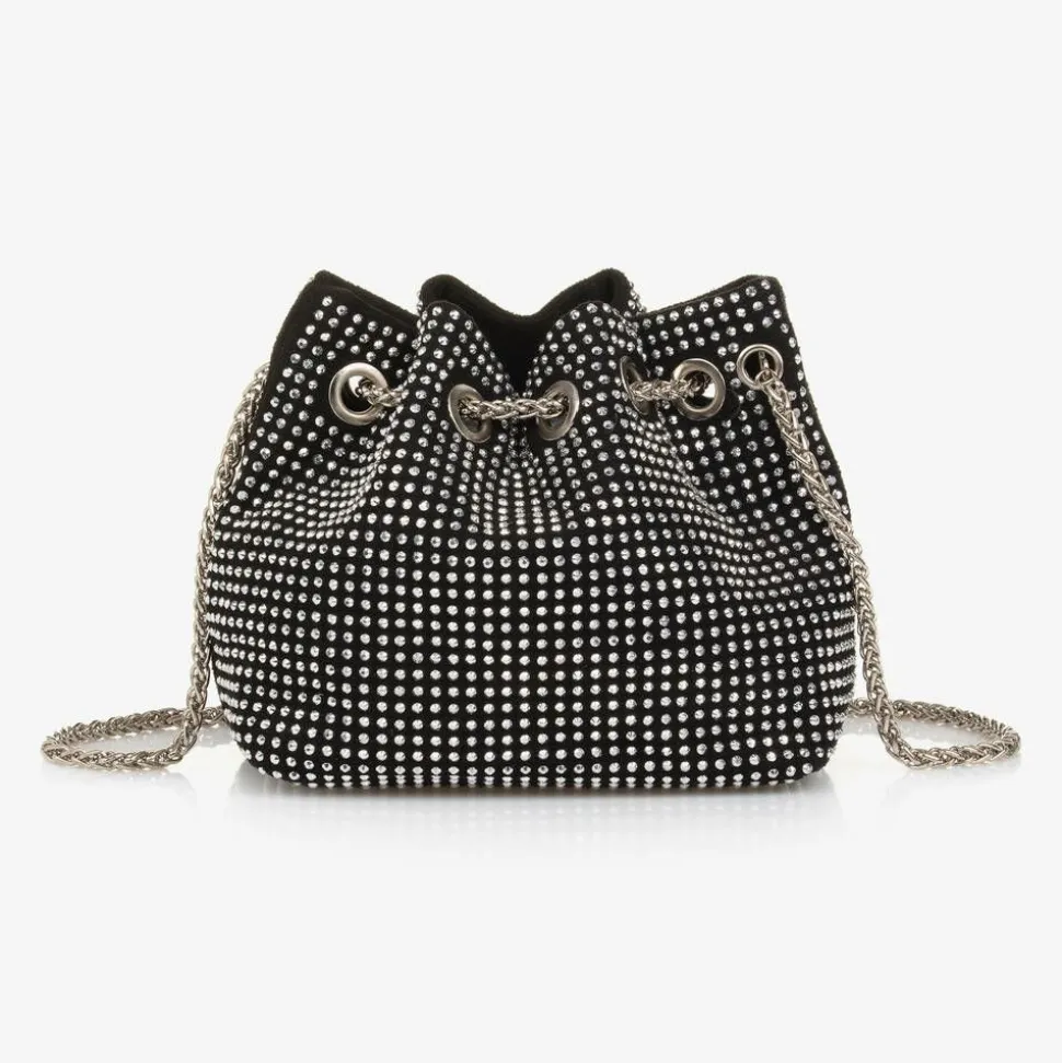Girls Black & Silver Diamanté Handbag (22cm)