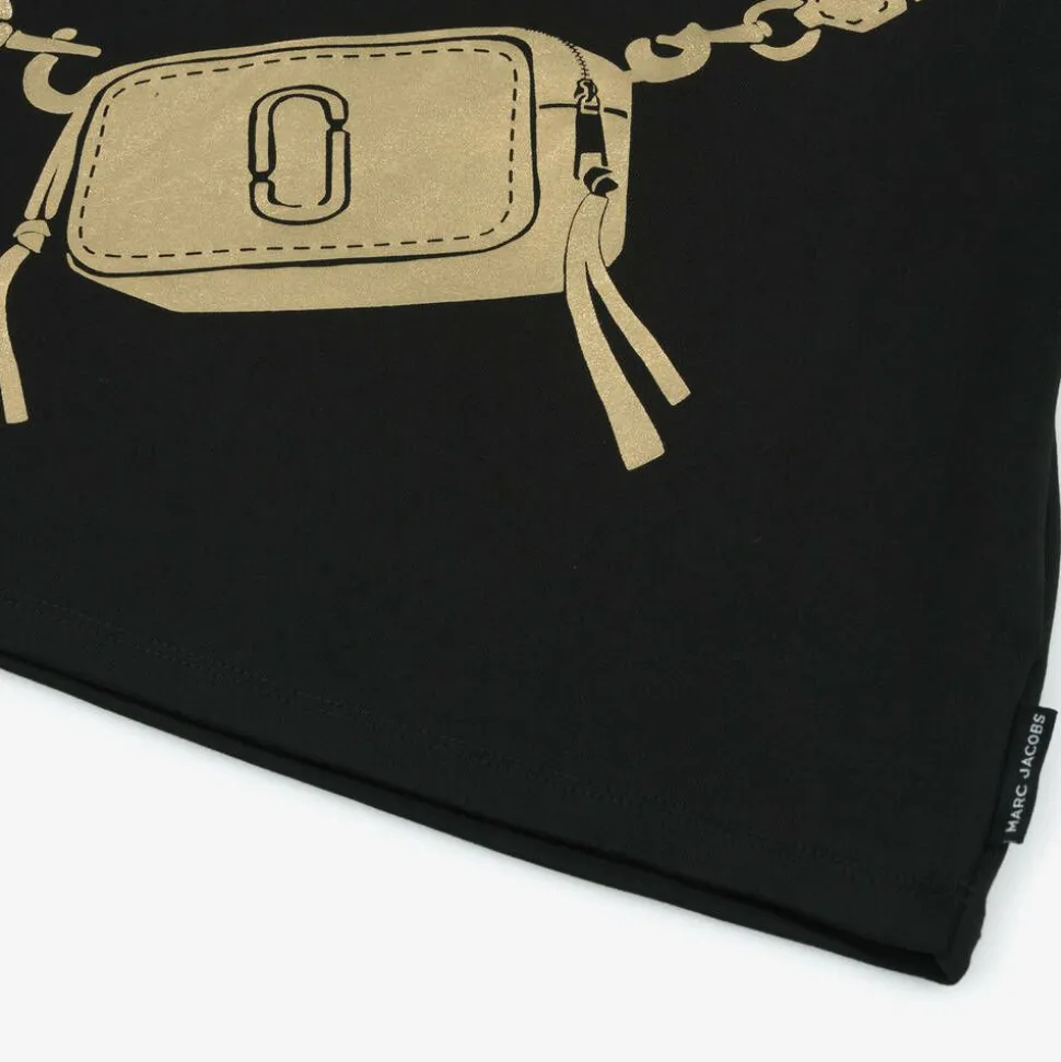 Girls Black Bag Print Cotton T-Shirt
