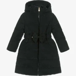 Girls Black Bow Puffer Coat