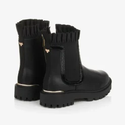 Girls Black Chelsea Ruffle Boots