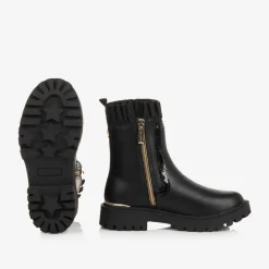 Girls Black Chelsea Ruffle Boots