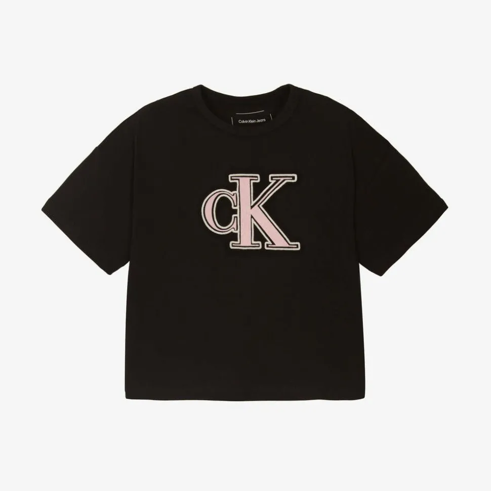 Girls Black CK Cotton T-Shirt