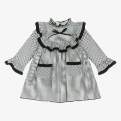 Girls Black Cotton Gingham Dress