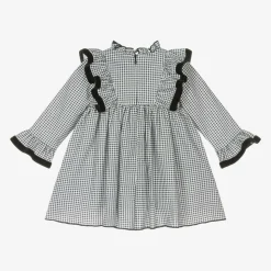 Girls Black Cotton Gingham Dress
