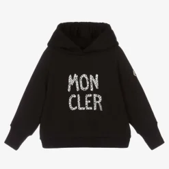 Girls Black Cotton Logo Hoodie