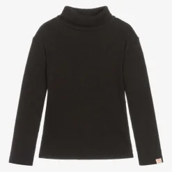 Girls Black Cotton Roll Neck Top