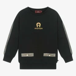 Girls Black Cotton Sweatshirt