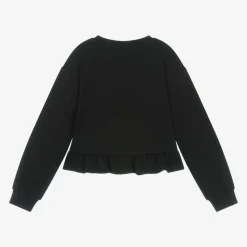 Girls Black Cotton Teddy Bear Sweatshirt