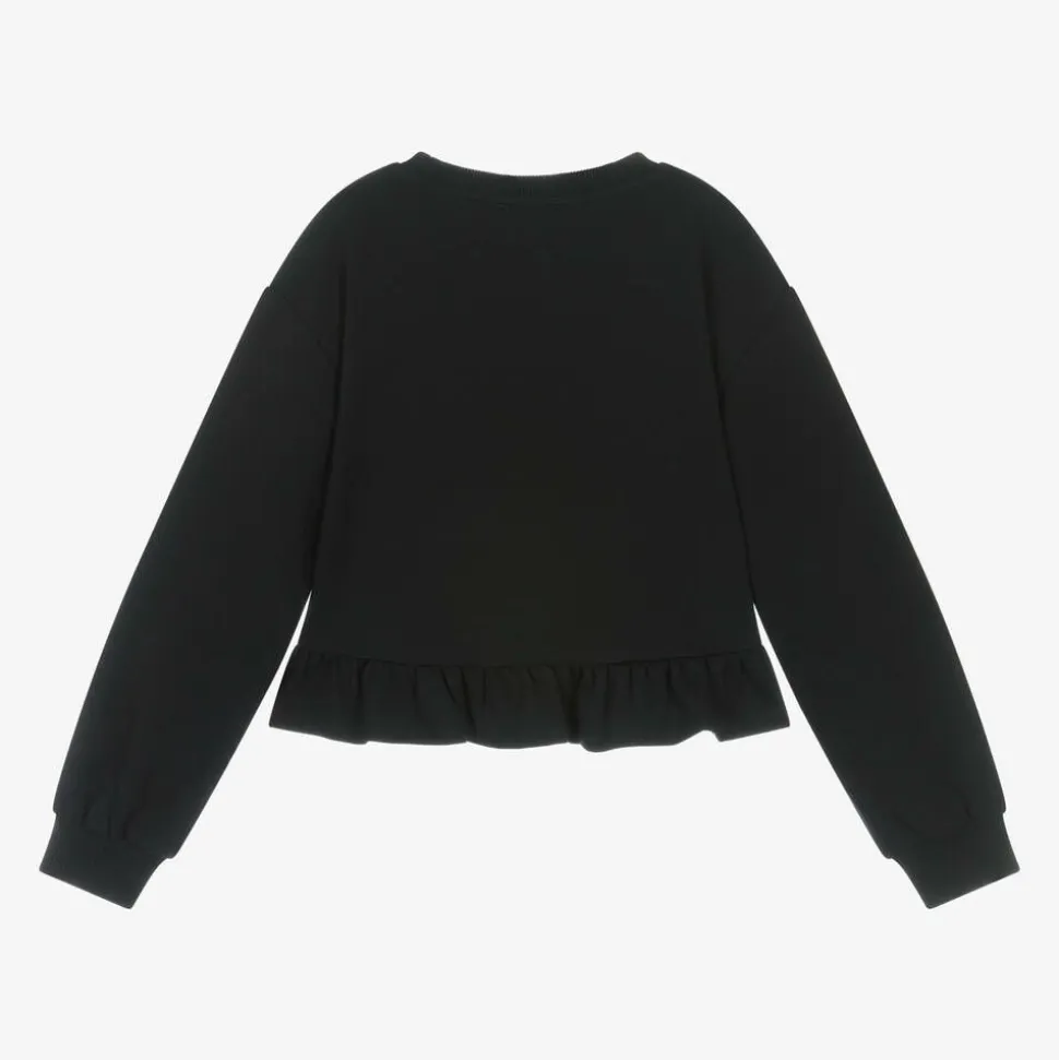 Girls Black Cotton Teddy Bear Sweatshirt