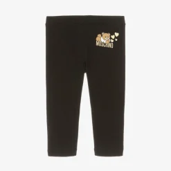 Girls Black Cotton Teddy Bear Leggings