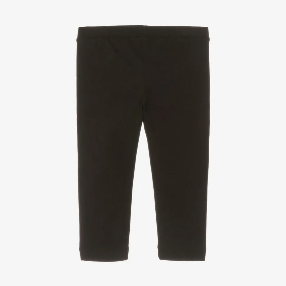 Girls Black Cotton Teddy Bear Leggings