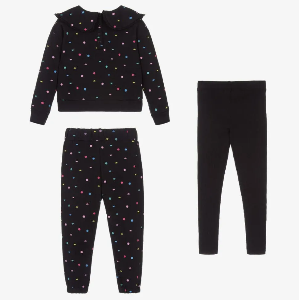 Girls Black Cotton Tracksuit Set