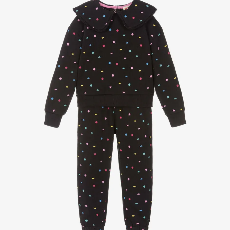 Girls Black Cotton Tracksuit