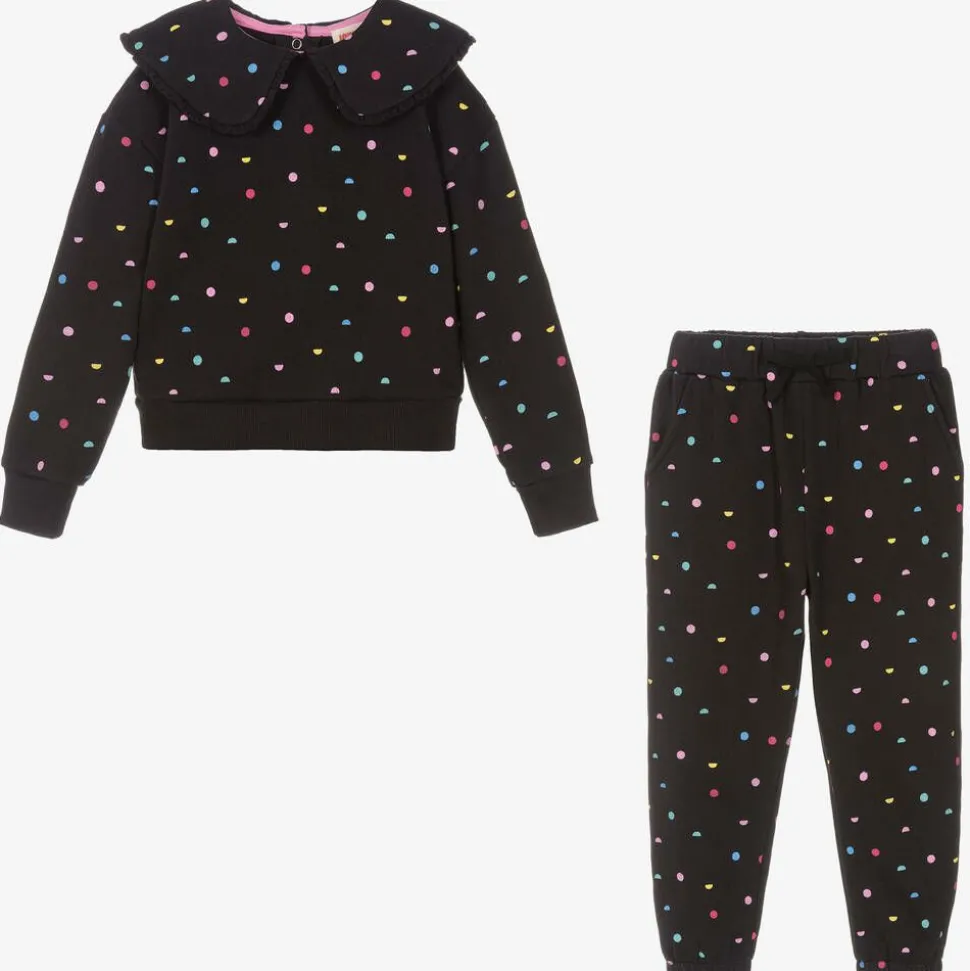 Girls Black Cotton Tracksuit
