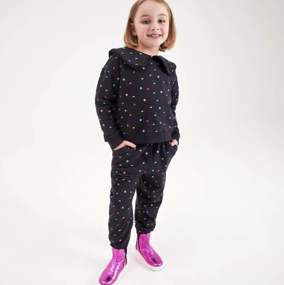 Girls Black Cotton Tracksuit