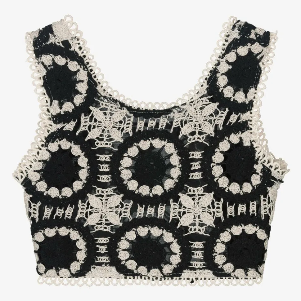 Girls Black Cropped Crochet Top