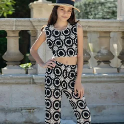 Girls Black Cropped Crochet Top