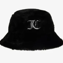 Girls Black Faux Fur Bucket Hat