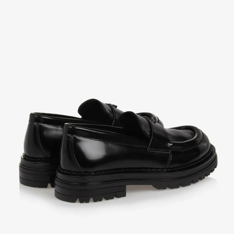 Girls Black Faux Leather Loafers