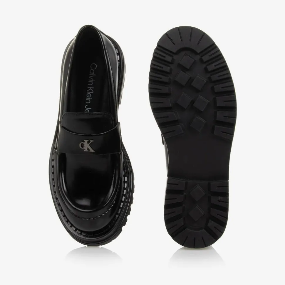 Girls Black Faux Leather Loafers