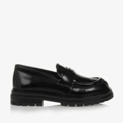 Girls Black Faux Leather Loafers