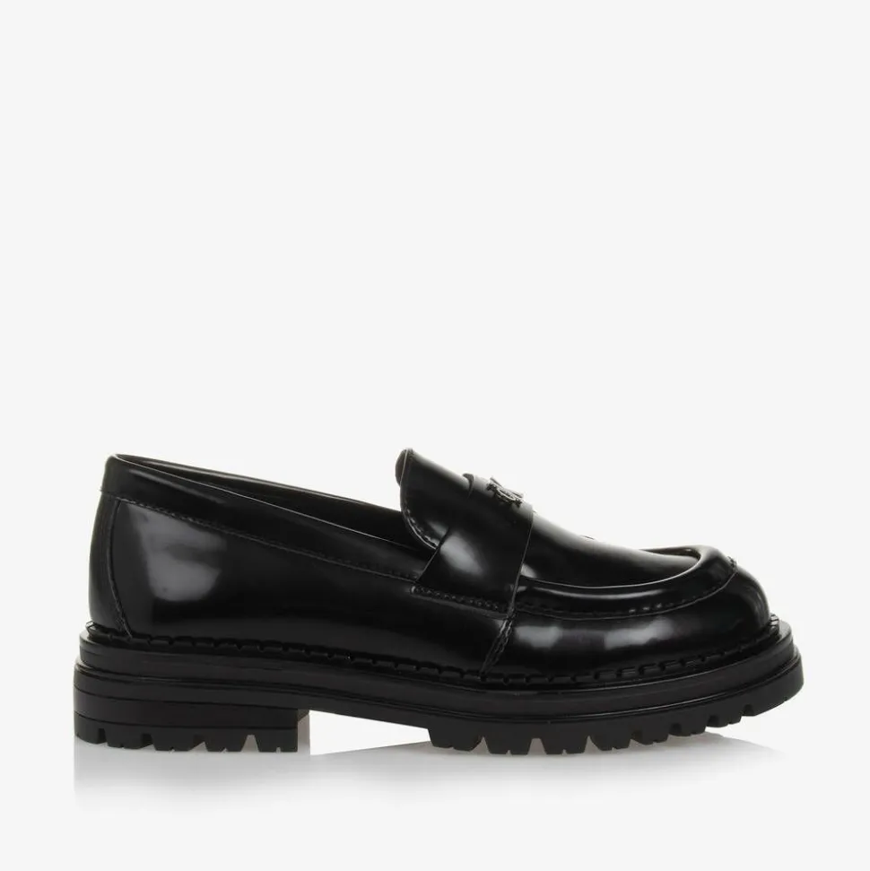 Girls Black Faux Leather Loafers