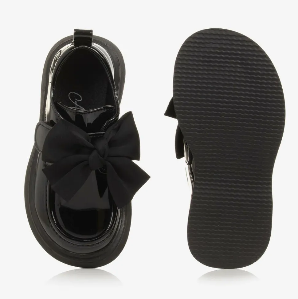 Girls Black Faux Leather Patent Shoes