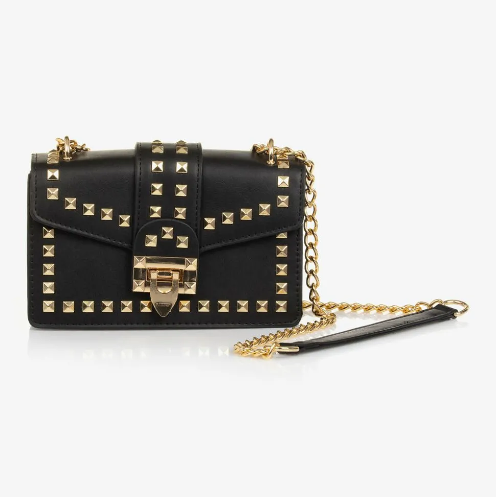 Girls Black Faux Leather Shoulder bag (19cm)