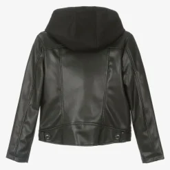 Girls Black Faux Leather Biker Jacket