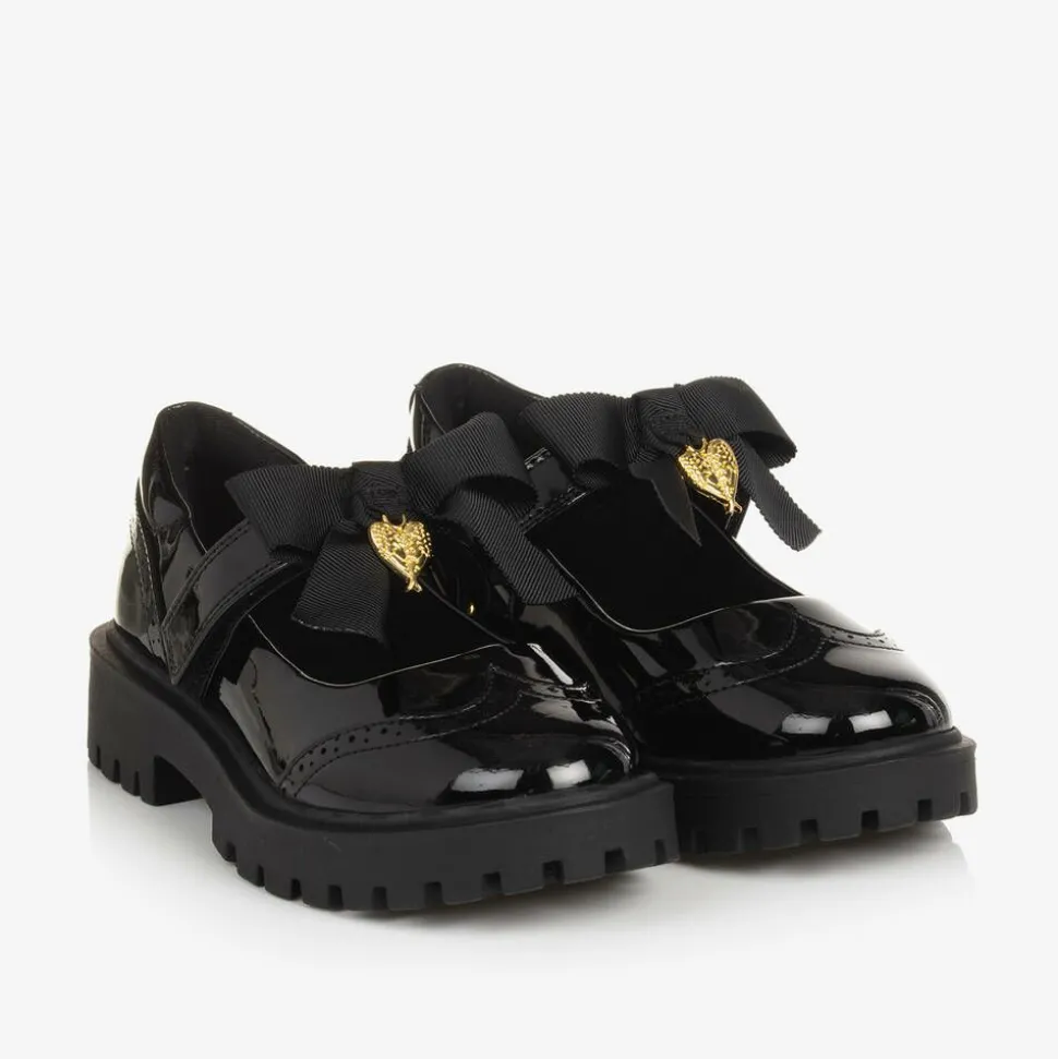 Girls Black Faux Patent Leather Shoes