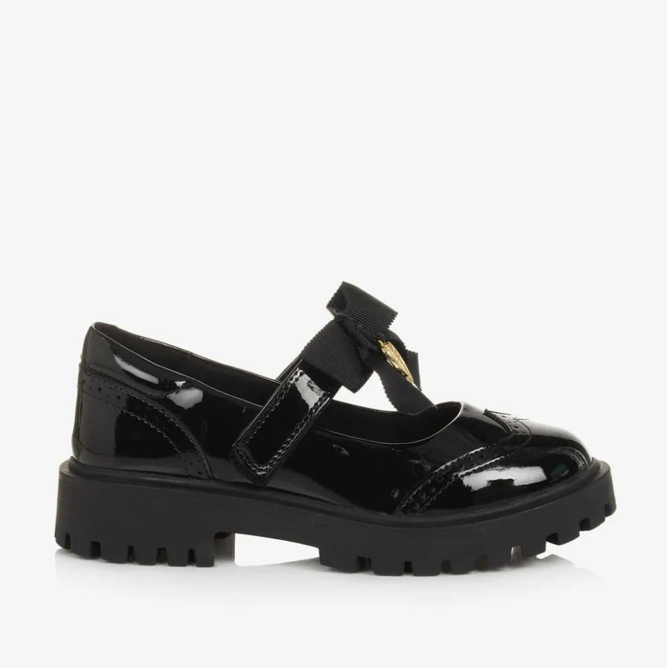 Girls Black Faux Patent Leather Shoes