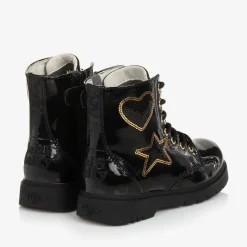 Girls Black Faux Patent Leather Boots