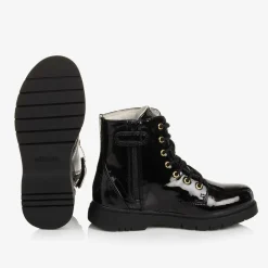 Girls Black Faux Patent Leather Boots